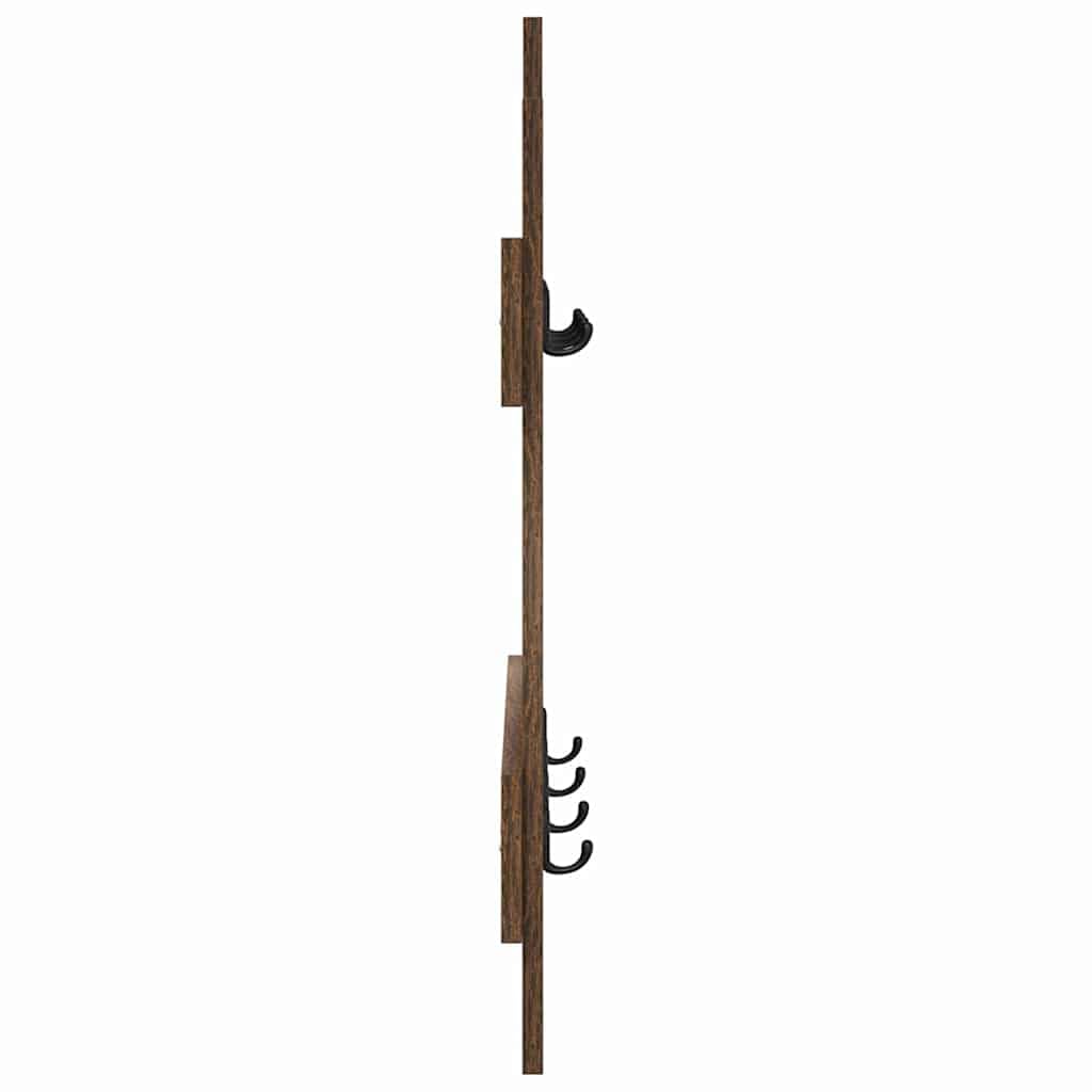Wandgarderobe aus Holzwerkstoff 60 x 3 x 82 cm Rauch-Eiche mit Haken und Regalen für Flur Eingangsbereich und Wohnzimmer