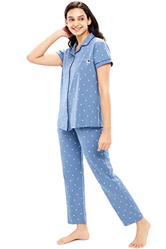 Image of ZEYO Women's Cotton Heart Printed Stylish Night suit set of Shirt & Pajama Set 5612