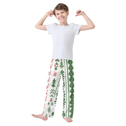 Boys' Pants Leaves Stripe Green Red Christmas Long Bottoms Jogger Pants Elastic Waist Trousers with Pockets S-XL2