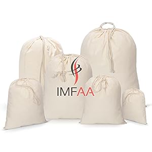 IMFAA Plain Drawstring/Sack/Stocking/Storage/Laundry/Muslin 100% Cotton Shopping Bags in 6 Sizes(10, Medium(30×45) CM)