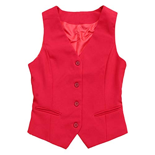 CYSTYLE Damen Weste Kellnerweste Anzugweste Business Freizeit Weste mit 4 Knöpfe (Rot, 40) Cover