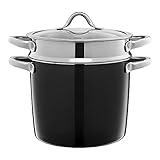 Silit Vitaliano Nero Nudeltopf mit Siebeinsatz 24 cm, Glasdeckel, Kochtopf hoch 8,5l, Silargan Funktionskeramik, Topf Induktion, schwarz