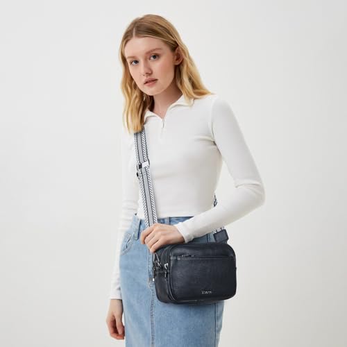 Image of Bluome 4 Zips Crossbody Bags Purses Handbags For Women Small Pu Leather Shoulder Cross Body Travel Bag For Woman Guitar Strap Trendy Black