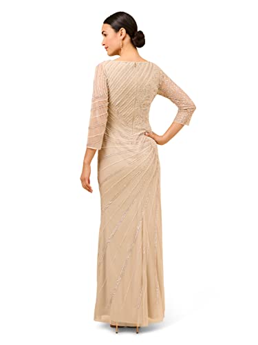 Image of Adrianna Papell Long Sleeve Beaded Long Gown with Starburst Bead Pattern