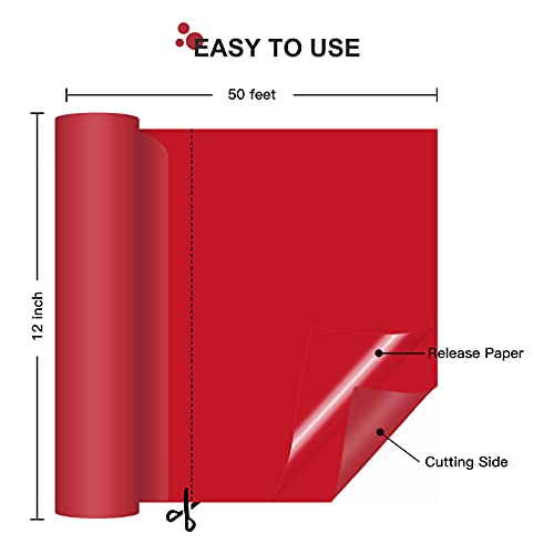 Image of HTVRONT Red Permanent Vinyl Roll - 12 inch x 50 FT Matte Red Adhesive Vinyl Roll for All Cutting Machine, Silhouette, Cameo Cutters, for Signs, Scrapbooking, Craft, Die Cutters
