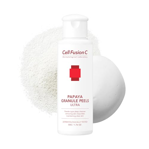 Cell Fusion C Papaya Granule Peels Ultra, Powder Face Wash for Sensitive Skin with Papaya Enzyme, Clarifies and Cleanses for Smoother, Even skin, 1.76 oz