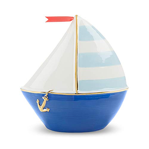 Baby Aspen Nautical Sailboat Porcelain Piggy Bank, White/Navy/Light Blue/red/Gold