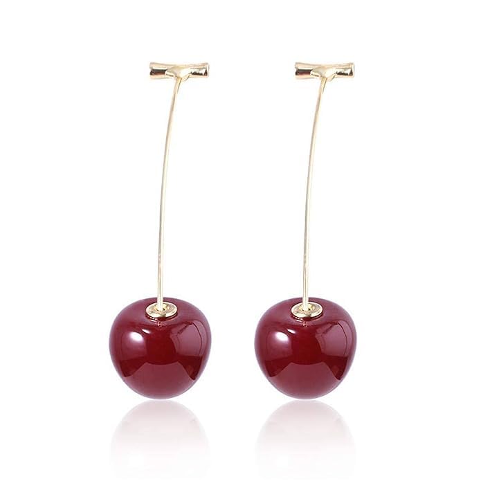 Image of Avighna's Earrings For Women Red Cherry Designs Gold Plated Dangle Earrings For Women Girls Love Gifts Womens Jewellery