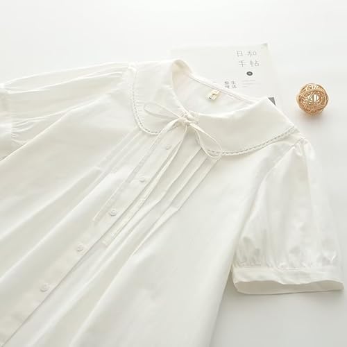 BAIMORE Teen Girls Japanese Style Preppy Doll Collar Tie Front Pleated Button Short Sleeve Shirt3