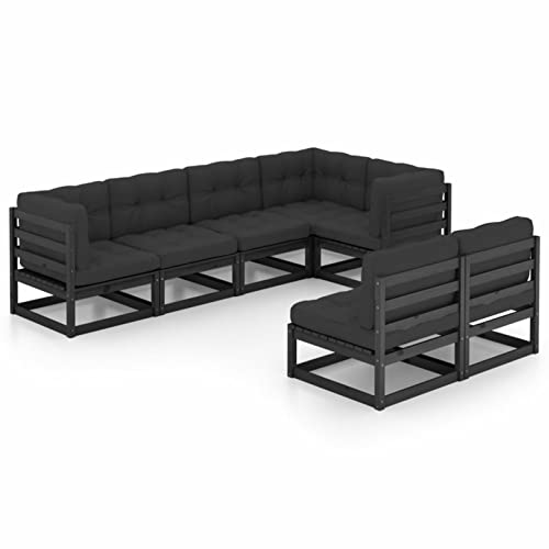 Chusui 7-TLG. Garten-Lounge-Set mit Kissen, Lounge Gartenmöbel Set, Terassenmöbel Wetterfest, Balkon Möbel, Garten Loungemöbel Set, Lounge Sofa Outdoor, Massivholz Kiefer