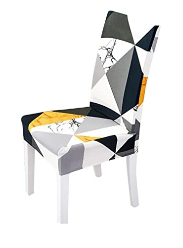 Image of House of Quirk Elastic Chair Cover Stretch Removable Washable Short Dining Chair Cover Protector Seat Slipcover ((Yellow Black Prism, Pack of 1))