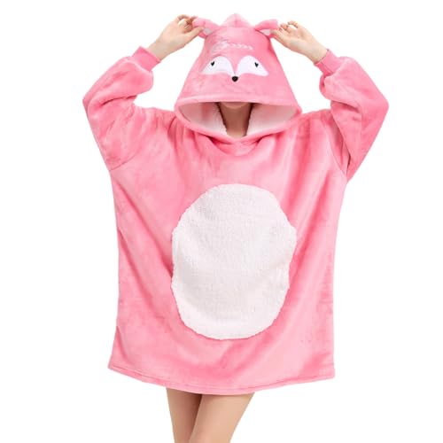 Image of Oversized Pink Fox Comfy Wearable Blanket, Big Sherpa Fleece Animal TV Hoodie Sweatshirt, Christmas Gifts for Adults Women Girls Teens