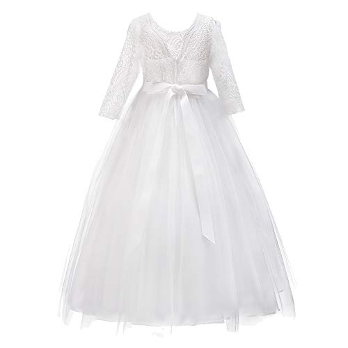 MYRISAM Flower Girls 3/4 Sleeve Wedding Tulle Lace Dress First Communion Birthday Christening Pageant Party Ball Gown3