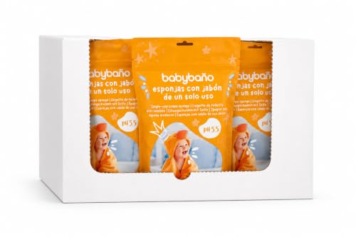 Babybaño Esponjas con Jabón para Bebé – Nuevo Formato Textil Más Suave y Ergonómico – pH 5.5 – Bolsa con Cierre Zip – Pack de 10 Unidades X 22 Bolsas (220 Esponjas) – Higiene Infantil de Un Solo Uso
