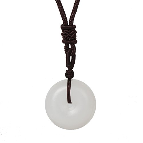 MATT HANN Rainbow Eye Obsidian Safty Circel Pendant Original Handmade Grouding Stone Protection (White Stone)