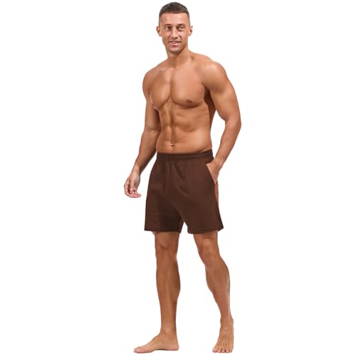 Image of AMY COULEE Mens Lounge Shorts 4 inch Pajama Lightweight Cotton Sleep Bottoms with Pockets