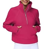Women's Half Zip Pullover Sweatshirt Fleece Stand Collar Crop Sweatshirt with Pockets Thumb Hole