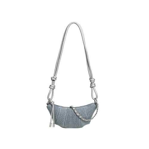 Denim Purse for Women Cute Mini Jean Shoulder Bag Compact Y2K Crossbody Crescent Croissant Handbag