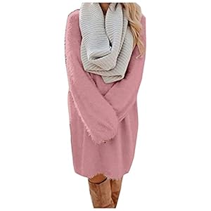 Warme Damen Kleider Frauen eleganten O Ausschnitt gewickelte Pulli mit Langen Ärmeln gestrickte Midi-Kleidung Strickkleid Schwangerschaft (XXL)