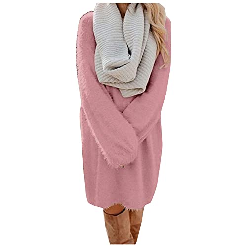 Warme Damen Kleider Frauen eleganten O Ausschnitt gewickelte Pulli mit Langen Ärmeln gestrickte Midi-Kleidung Strickkleid Schwangerschaft (XXL)