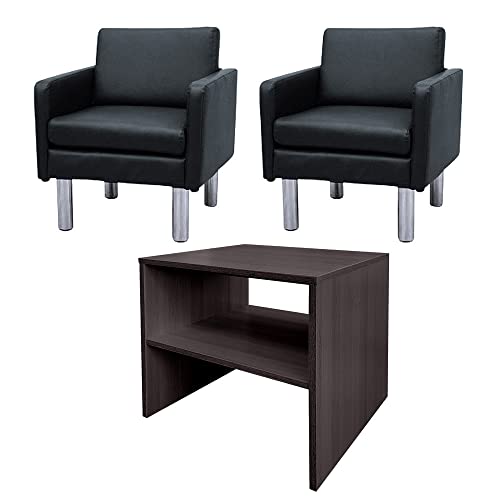 [ URBAN ] ロビーソファ 応接セット 2人用 (ブラック)【 1人掛け×2 / テーブルYQ(ブラウン) の3点セット 】 ロビーチェア 応接ソファ ソファー 1人掛け （ シンプルながら存在感のある 応接セット ）S-2312BK,YQ-0015BR