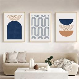 Retrato de Arte,Lienzo Abstracto Con Líneas de Bloques de Color Azul Cielo Arte de Pared Pinturas Carteles Impresiones Imágenes Sala de Estar Decoración Hogar-40 * 50cm*3(16 * 20pulgadas*3) sin marco