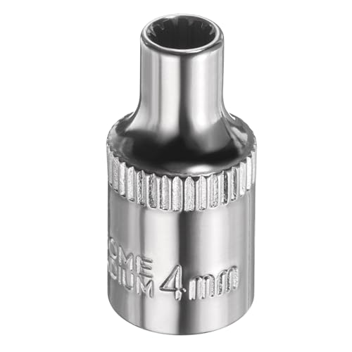 sourcing map 12 Points Socket 1/4 Drive 4mm Metric Shallow Impact Socket Cr-V Steel Chrome Plating Flip Sleeve Nut Driver Wrench for Home Auto Nuts Bolts Repair