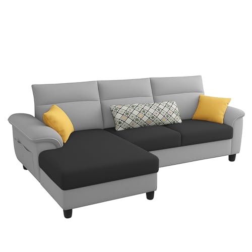 Image of Casaliving Seams LHS 4 Seater L Shape Sofa for Living Room (Black Grey Fabric) Premium Fabric Sofa