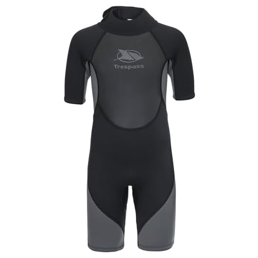 Trespass Scuba, Black, 7/8, Kurzer 3mm-Neoprenanzug mit 7mm-Reißverschluss für Kinder / Jungen 2-12 Jahre, 7-8 Jahre, Schwarz