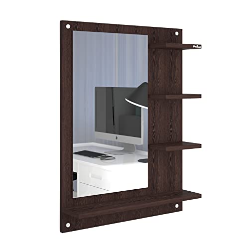 Anikaa Wood Mavis Wall Mounted Hanging Dressing Mirror with Shelves for Living Room Bedroom (Wenge), 60 Cm, 1.7 Cm