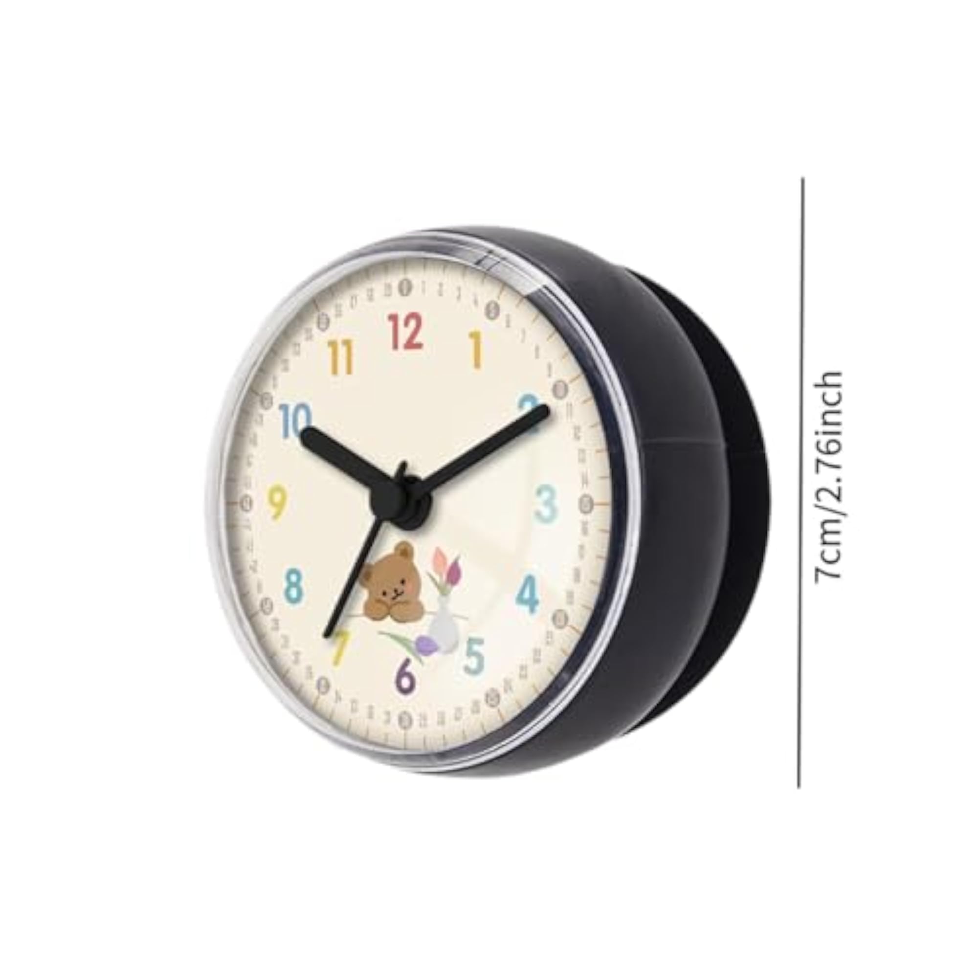 Compact Shower Clock with Suction Cup, Black Gray