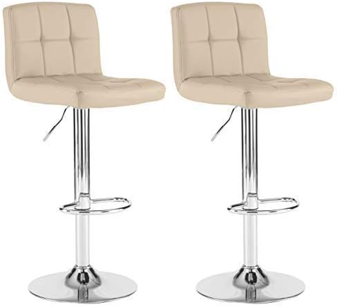 Neo® 2X Cuban Chrome & Gas Lift Swivel Faux Leather Kitchen Breakfast Bar Stool (Cream)