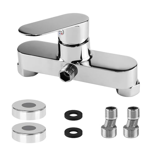 Shower Mixer Taps Wall Mounted, Single Lever Shower Mixer Tap Brass Manual Shower Faucet, Control Switch Bath Tap for Cold and Hot Water, G1/2 Outlet
