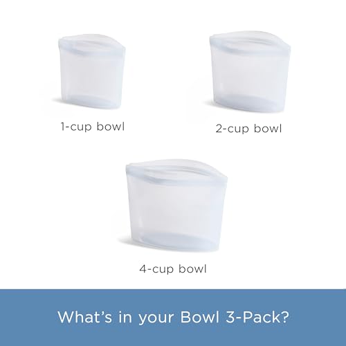 Stasher Silicone Reusable Storage Bag, Bundle 3-Pack Bowls (Clear) | Food Meal Prep Storage Container | Lunch, Travel, Makeup, Gym Bag | Freezer, Oven, Microwave, Dishwasher Safe, Leakproof