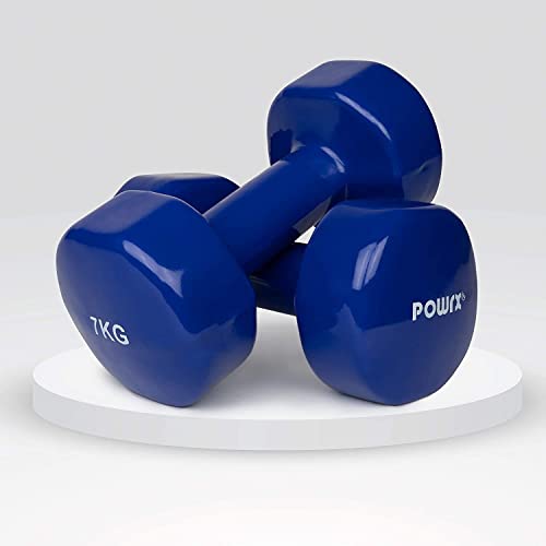 POWRX haltères en Vinyle 14 kg (2 x 7 kg Bleu foncé) – Image 6