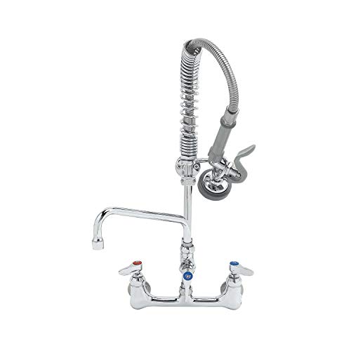 T&S Brass MPZ-8WLN-06 Mini Pre Rinse Faucet. 8\" Wall Mount with 6\" Swing Nozzle, Lever Handles, and Wall Bracket