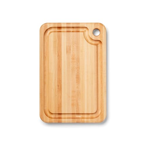 John Boos Prestige Series Rectangular Wooden Maple Cutting Board 18”x12” – 1.25” Thick, 8-lb Reversible Butcher Block with Juice Groove, Edge-Grain & Finger Grip Hole – Made in the USA