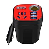 Car Mounted Cup Type Inverter Converter QC Charger, 200W Car Power Inverter DC 12V to 220V AC Converter Vehicle Adapter Plug Outlet, 5-in-1 Car Charger Power Adapter with 3 USB Charging Ports (Black)