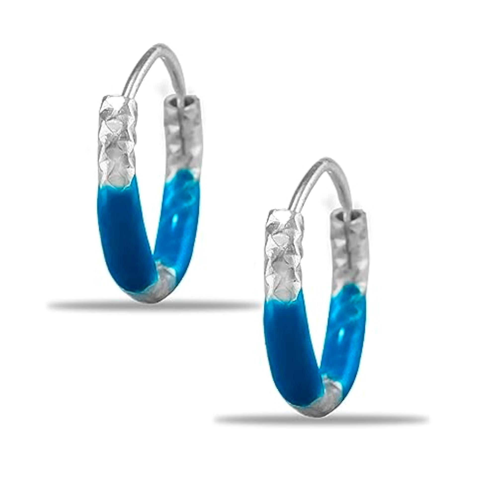 Women's 925 Sterling Silver Blue Enamel Hoop Earrings