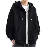 [link bleu] リンクブルー ジップアップ パーカー 裏起毛 フード 付き ビッグ シルエット メンズ 男女 兼用 秋 冬 春 オーバー サイズ レディース (XXL, ブラック)