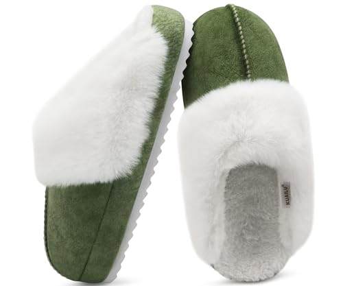 Image of KuaiLu Womens House Platform Slippers Warm Faux Suede Fuzzy Thick Cushioned Yoga Foam Shoes Ladies Slipper Home Lightweight Slip on Indoor Outdoor Non-Slip Hard Sole