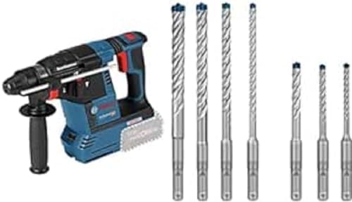 Bosch Professional 18V System Akku Bohrhammer GBH 18V-26 (SDS Plus, ohne Akkus und Ladegerät, im Karton) + 7x Expert SDS plus-7X Hammerbohrer Set (für Stahlbeton, Ø 5-12 mm, Zubehör)