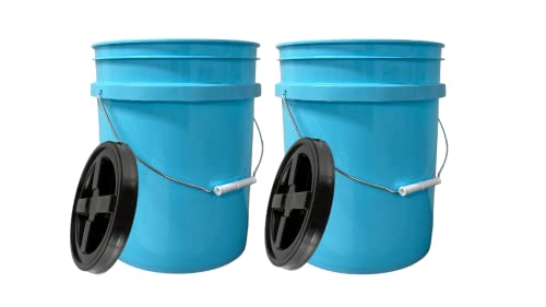 House Naturals 5 Gallon Aqua Food Grade BPA Free Bucket Pail with Black AirTight Screw on Lid (Pack of 2) -  5gAQ