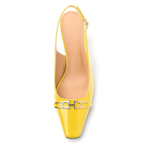 Womens Slingback Pumps, Small Square Toe and Chunky Heel Pumps with Metal Buckle, Leather Insole Comfort Slingbakc Daily Work Pumps 2.5"3