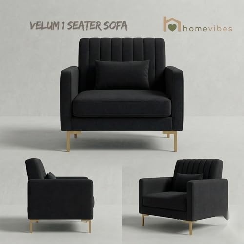 Image of 1 Seater Velum Fabric Sofa Set for Living Room, Modern Design with High Density Foam, Solid Wood Frame, Ergonomic Comfortable Seating for Home & Office (Dark Grey, 1 Seater) | Soft foam comfort, Strong wood frame