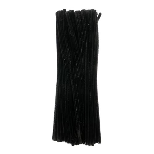 100pcs John Bead Pipe Cleaners 6mm Black Fluffy Chenille Stems for Art School Craft Supplies Decorations