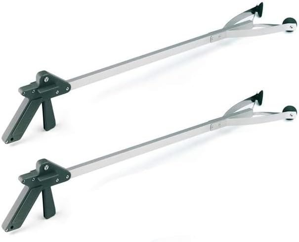 Suction Cup Grabber Reacher 32"" - Elderly Grab It Reaching Pickup Tool Heavy Duty for Seniors - Trash, Sticks, Litter Picker Upper - Extra Long Reach Handle & Handy Extension Arm Claw (2), Grey