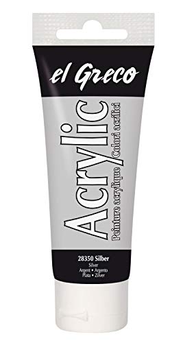 Kreul 28350 - El Greco Acrylic, tube de 75 ml en argent, peinture acrylique hautement pigmentée, brillante, qualité d'étude, peut être peinte avec du beurre, pour une peinture pâteuse