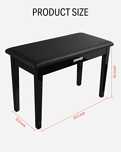 image for Donner Duet Piano Bench with Storage, Solid Wooden Keyboard Bench Pian