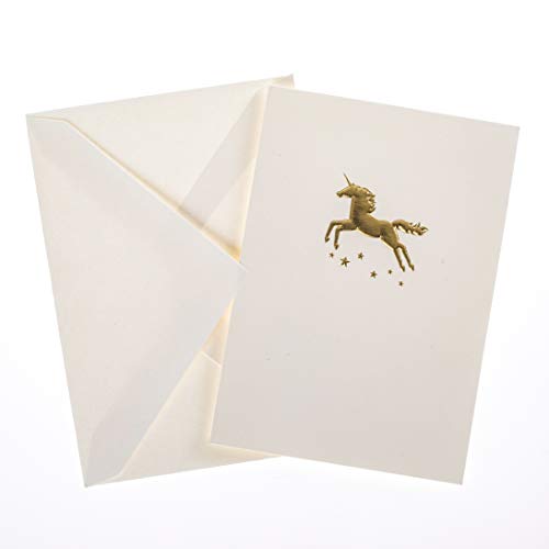 Image of Graphique Gold Unicorn La Petite Presse Boxed Notecards - 10 Embellished Gold Foil Unicorn Blank Cards with Matching Envelopes and Storage Box, 3.25 inch x 4.75 inch (L1343CB)